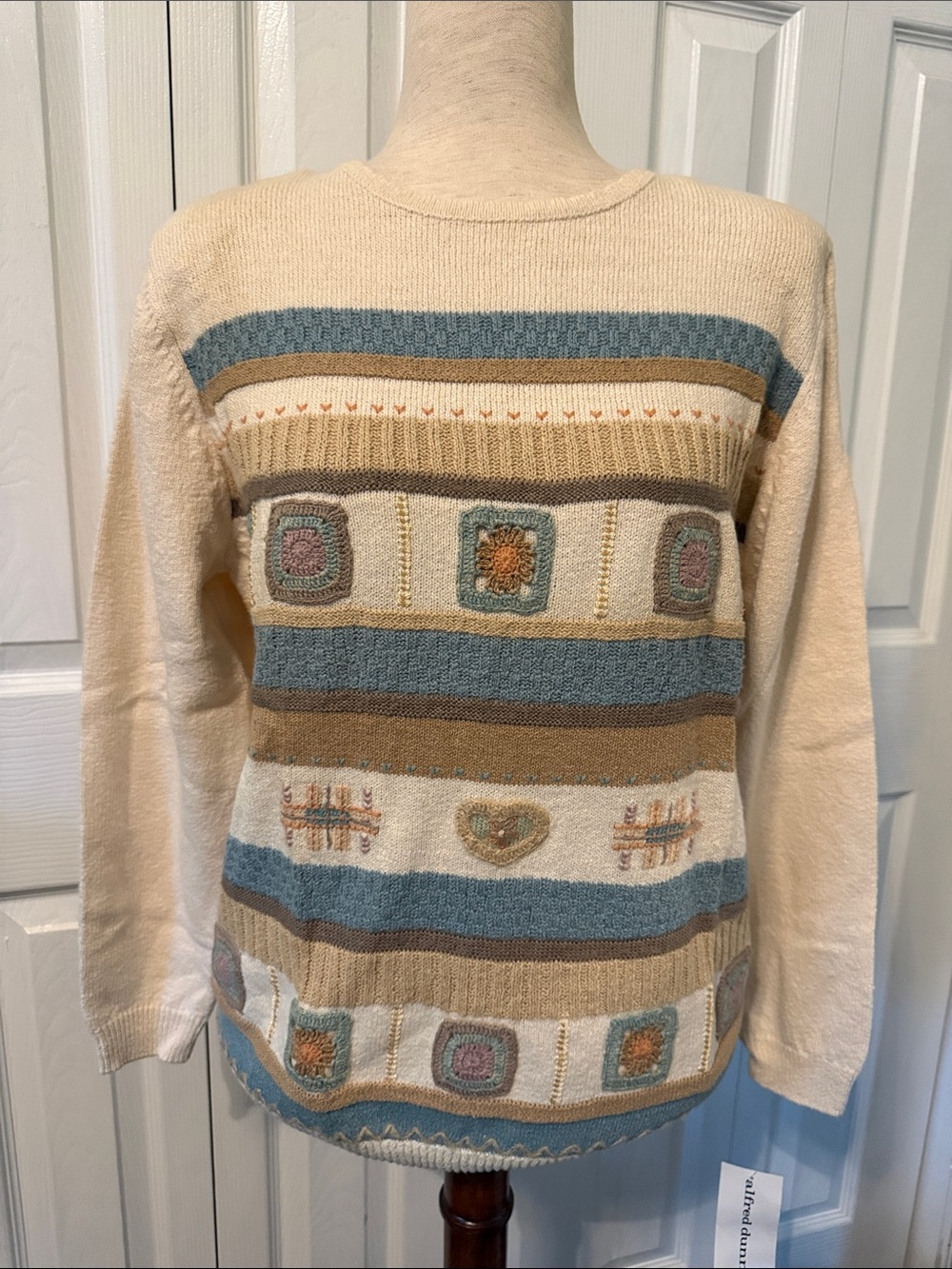 NWT Vintage 90s Alfred Dunner Embroidered Heart Geometric Knit Sweater Sz M